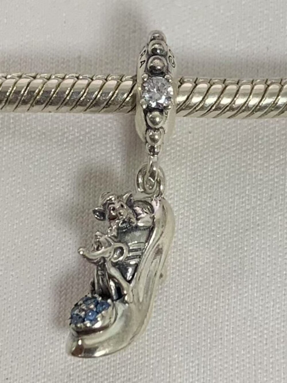 Pandora Disney Cinderella Glass Slipper & Mice Dangle Charm, S925 Silver Jewelry